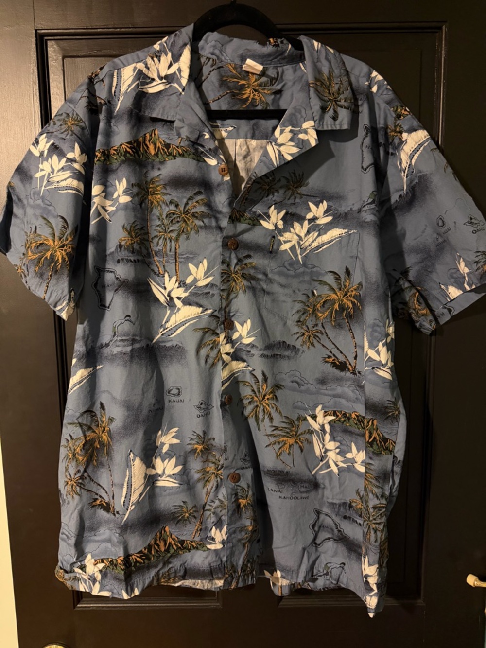 Blue Tropical Palm Print Camp Shirt